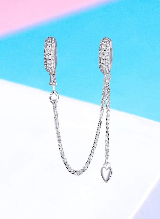 ARTCHARM Heart Safety Chain Charm 925 Sterling Silver Beads fit European Charms Bracelet & Necklace (Love Safety chain) - Image 2
